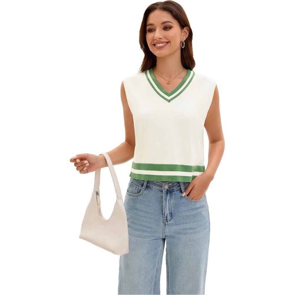 Womens Sleeveless Cropped Sweater Vest Knit V Neck Loose Fit Tank Top - Picture 5 of 6